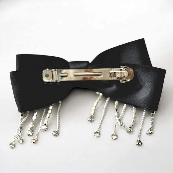 Rhinestone Dangle Hair Bow Clip Holiday Christmas Stocking - Red Black or Ivory - Picture 7 of 7